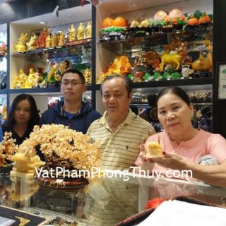Cô Yến - khách hàng mua cóc ba chân đá Hoàng Long vàng GM021, vòng tay đá mắt mèo vân nâu và vân xám S6835, S6823