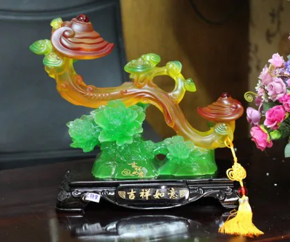 Gậy như ý lưu ly linh chi trên bụi mẫu đơn - Cat tường như ý C178A