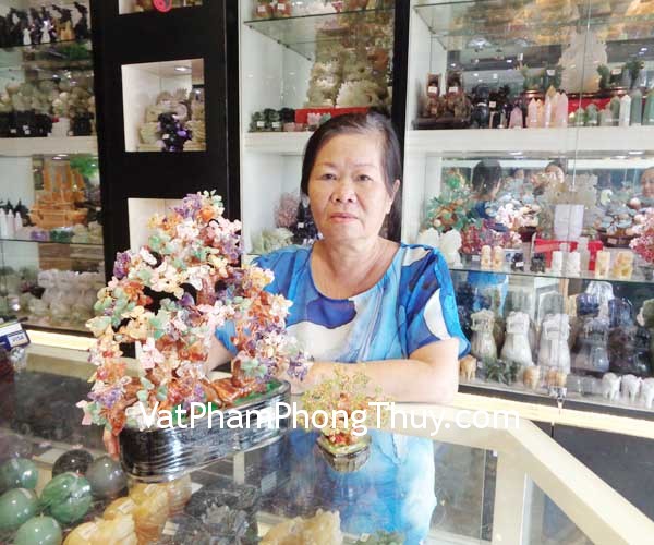 Cô Hường - khách hàng mua Cây tài lộc thạch anh nhiều màu KC004, Cây đá cẩm lãm CA218